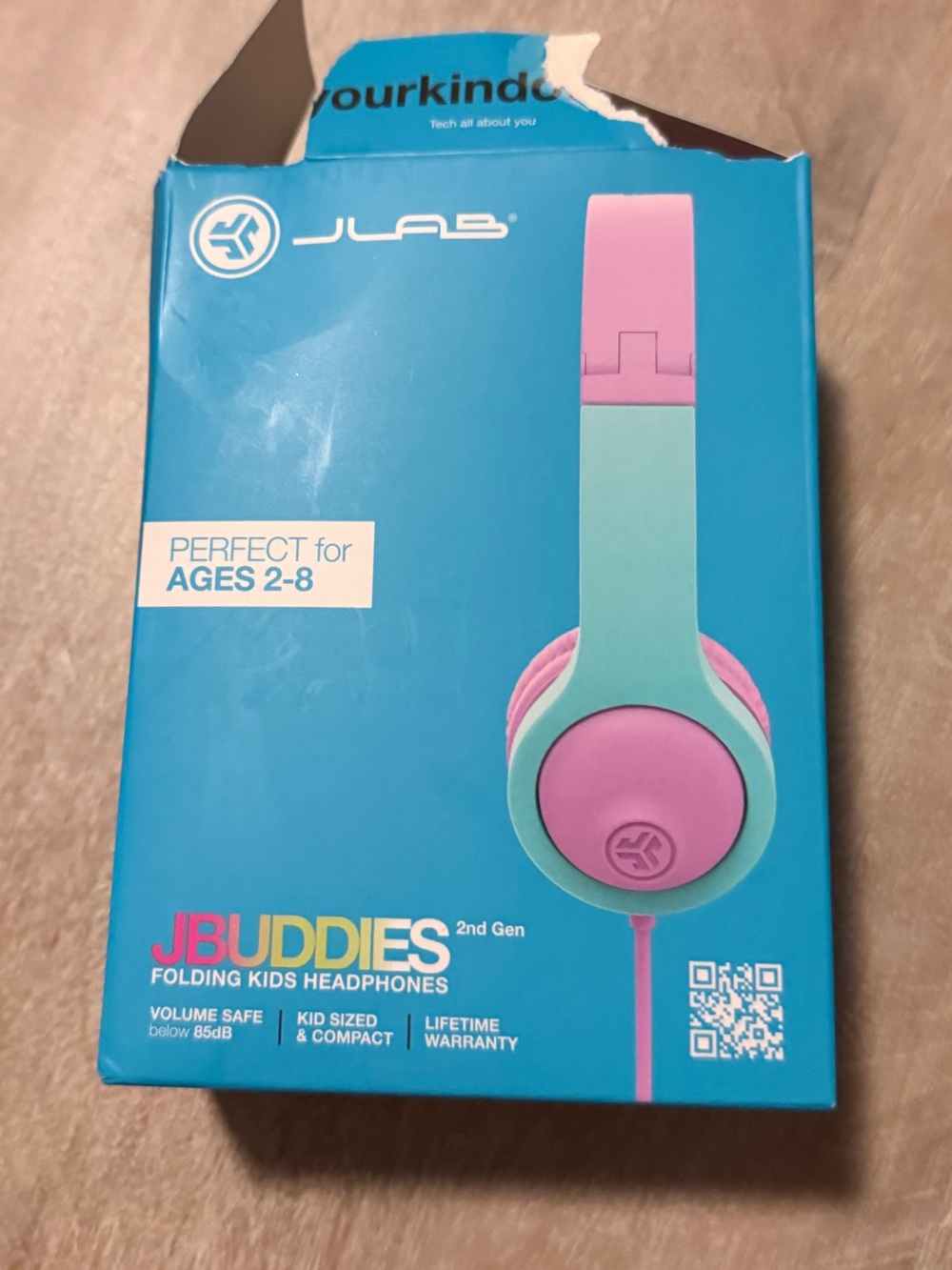 NWT NIB KIDS Youth HeadPhones 2Y 3Y 4Y 5Y 6Y 7Y 8Y JLAB Pink & Green